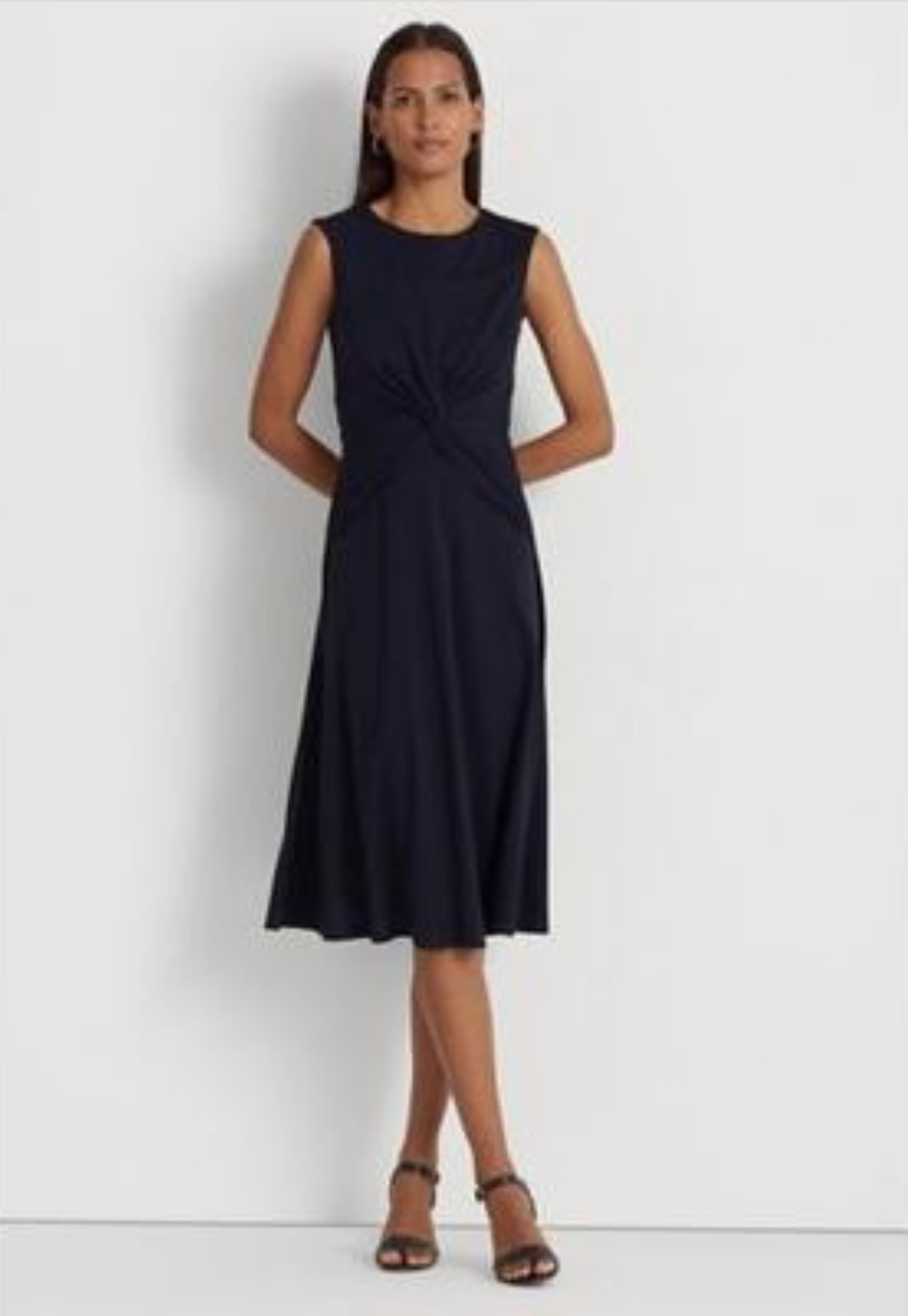 Lauren Ralph Lauren Women Twist Front Stretch Jersey Dress Navy Size 14